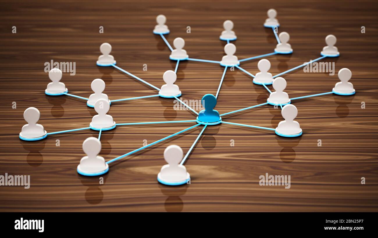 Lines connecting white 3D head symbols. Connectivity and network concept. 3D illustration. Stock Photo