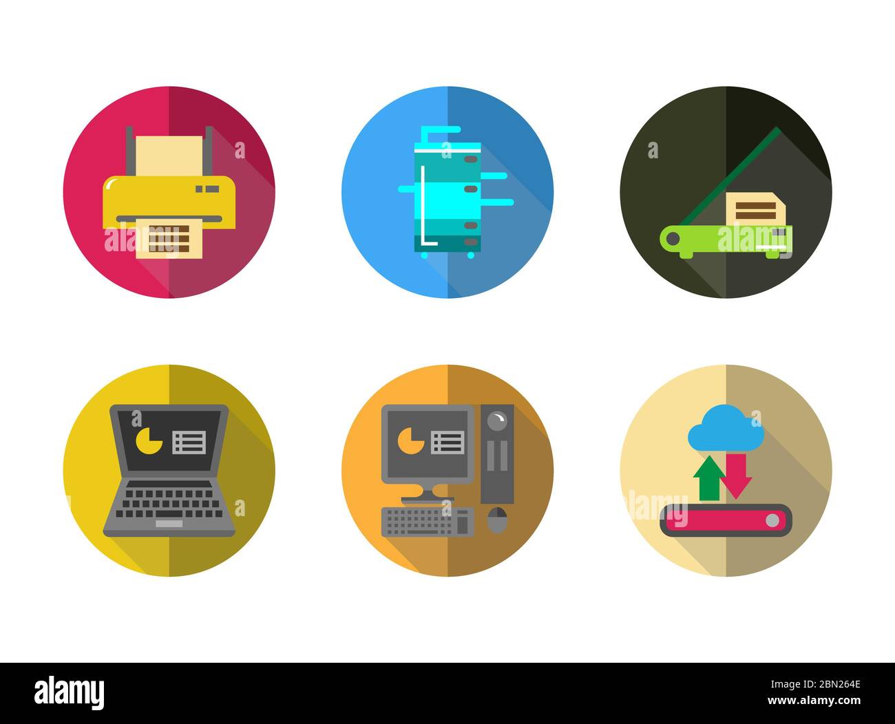 Icon set electronic office machine equipment for remote  working,laptop,desktop PC, scanner,printer,External harddisk with  cloud,copy machine Stock Photo - Alamy