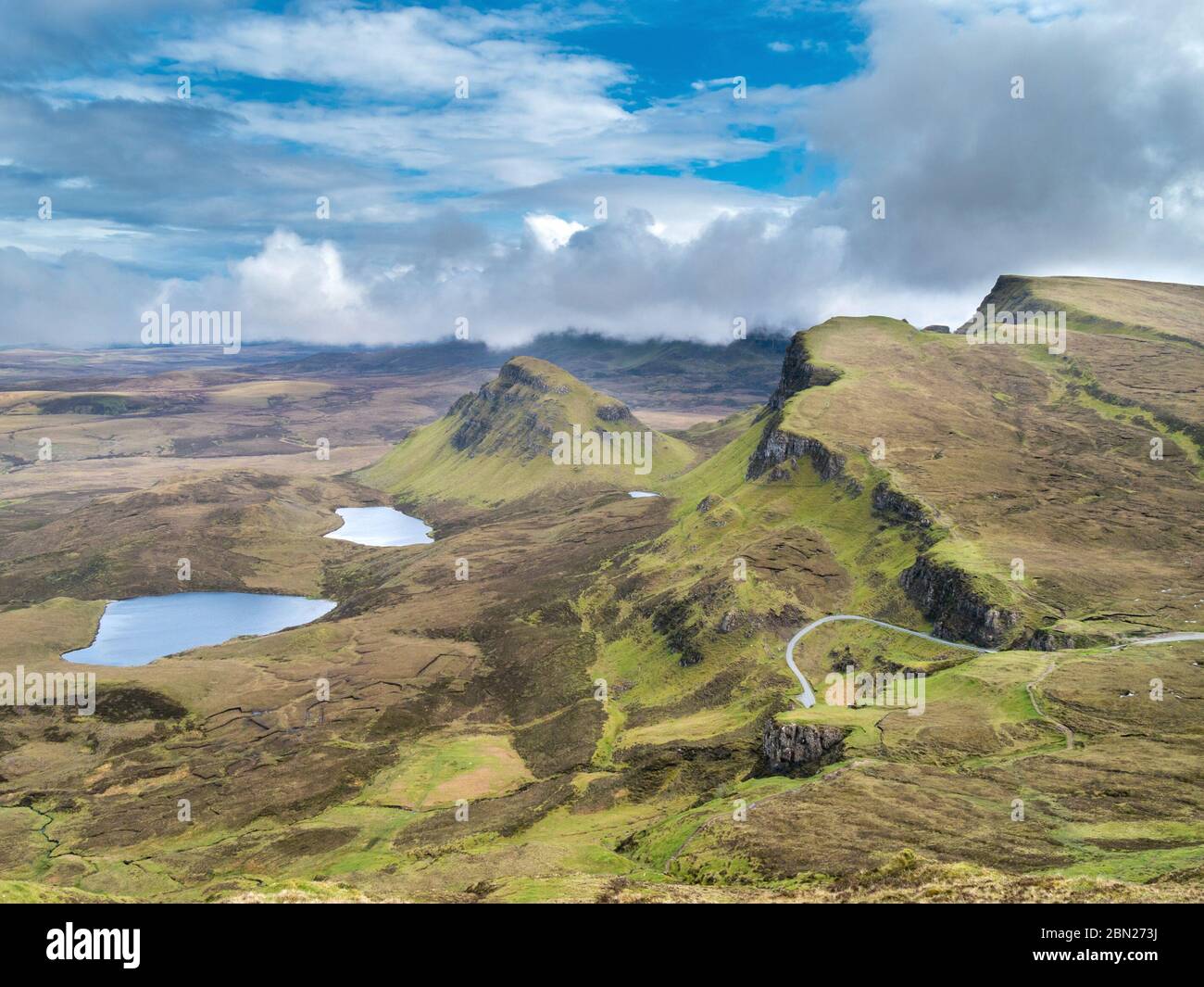 View from Quiraing looking south along Trotternish Ridge with Loch Leum na Liurginn and Cleat below, Isle of Skye, Scotland, UK Stock Photo