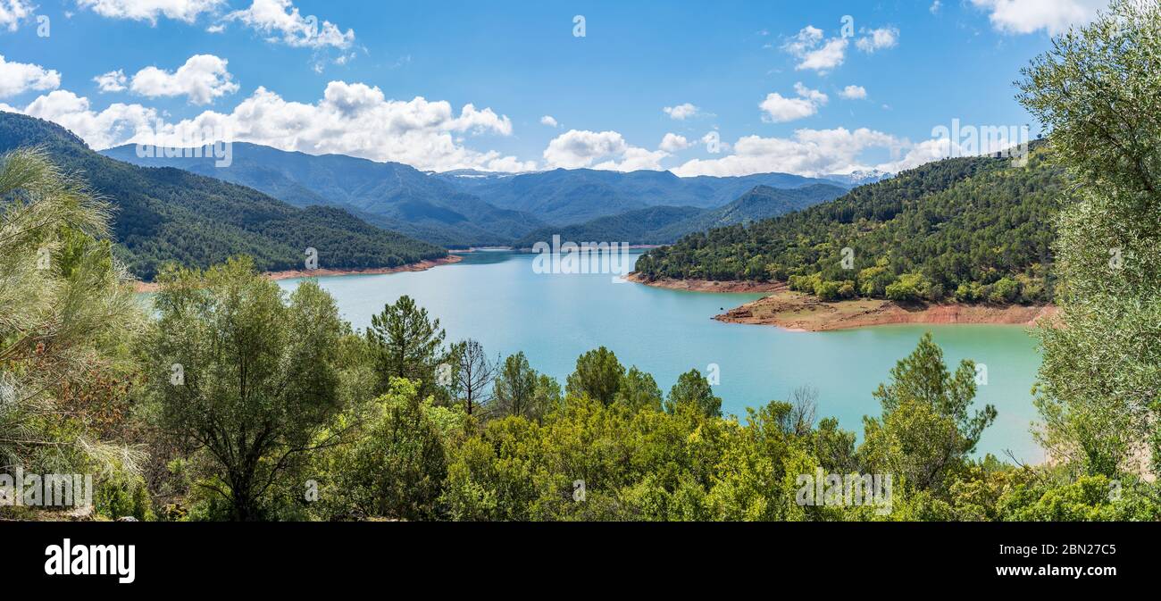 Landscape of a lake (reservoir) in the mountains. Cazorla, Spain. Stock Photo