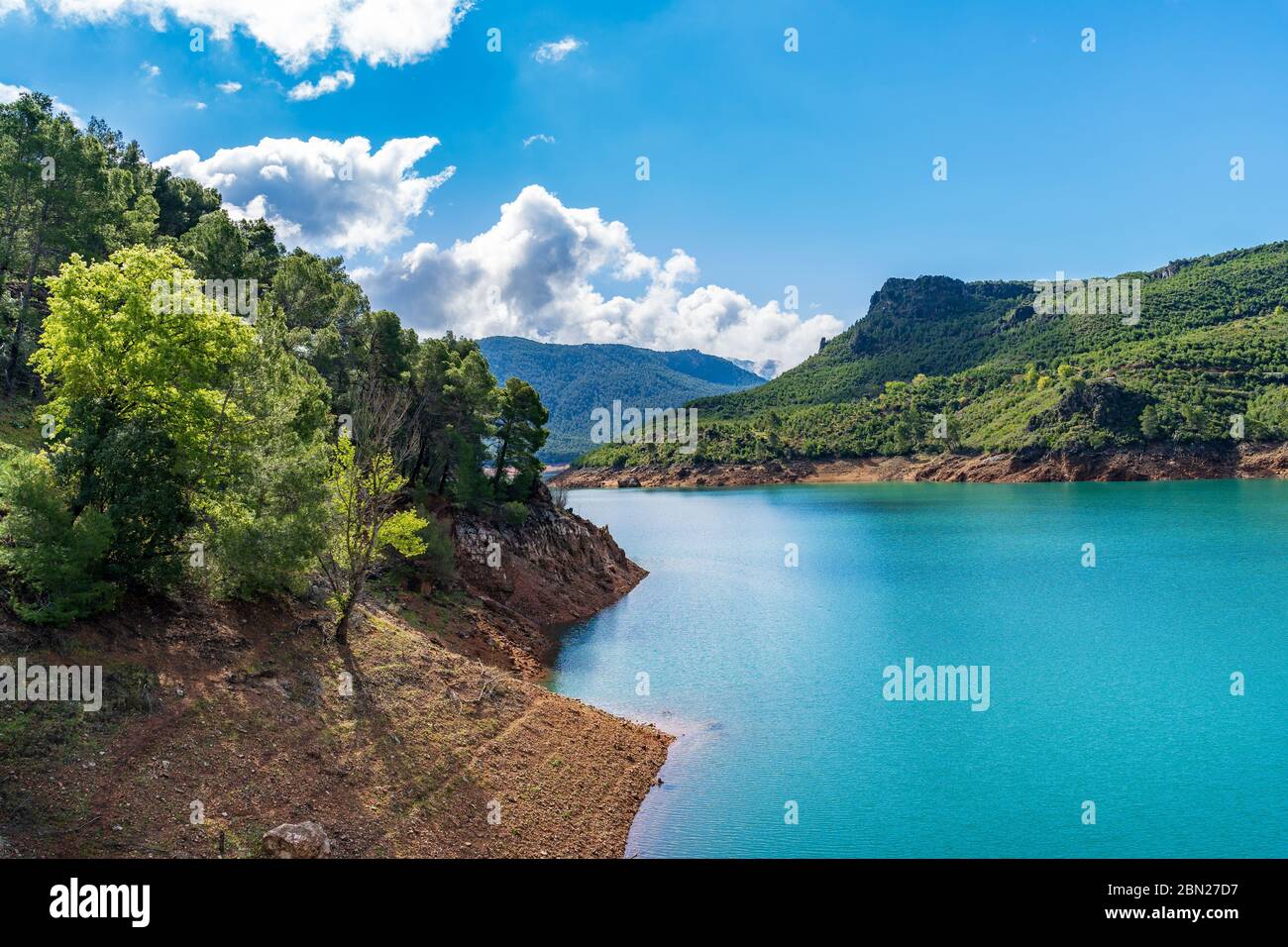 Landscape of a lake (reservoir) in the mountains. Cazorla, Spain. Stock Photo