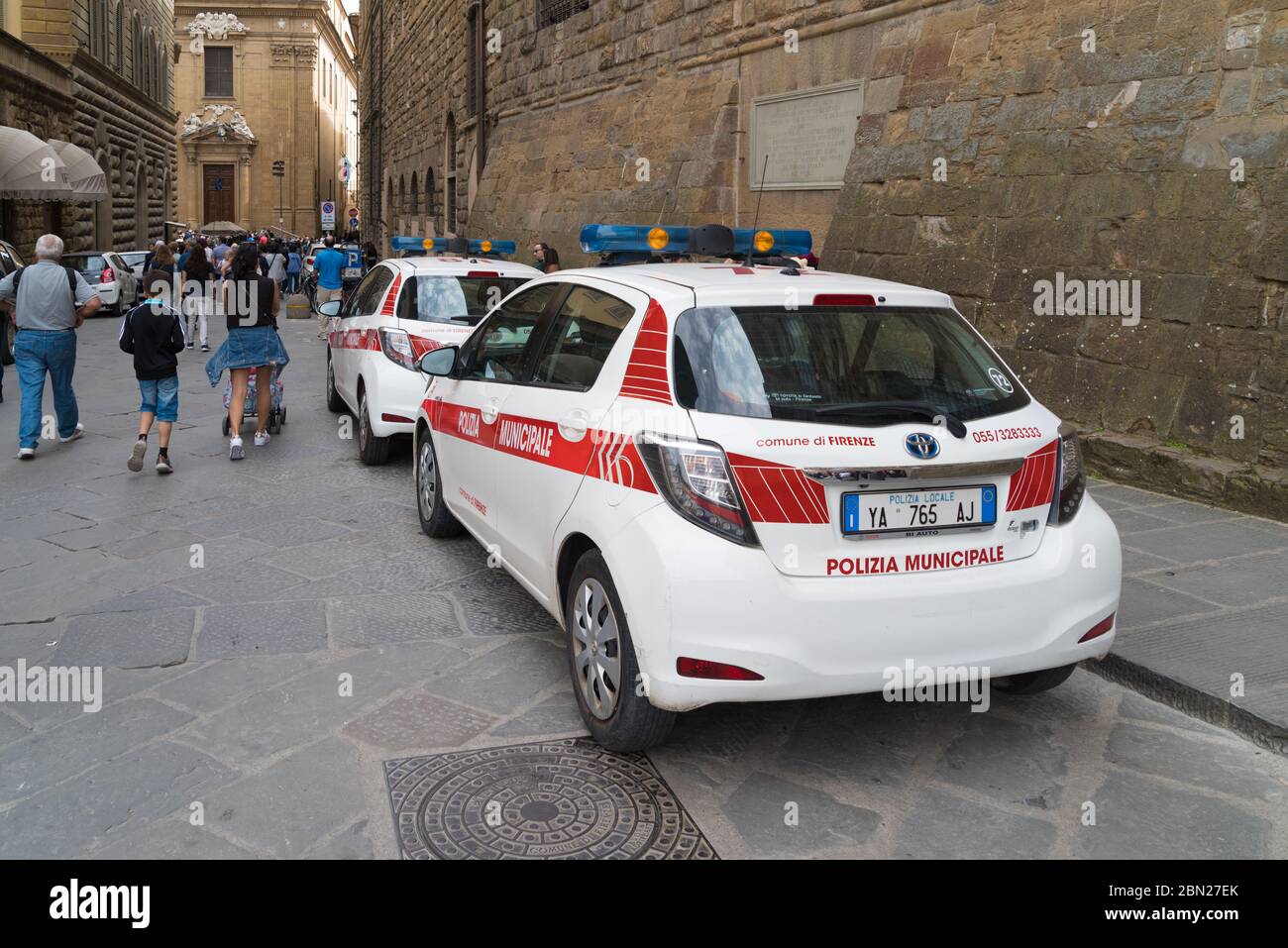 FLORENCE, ITALY - APRIL 21, 2019: Police cars in the tourist district of the city Stock Photo
