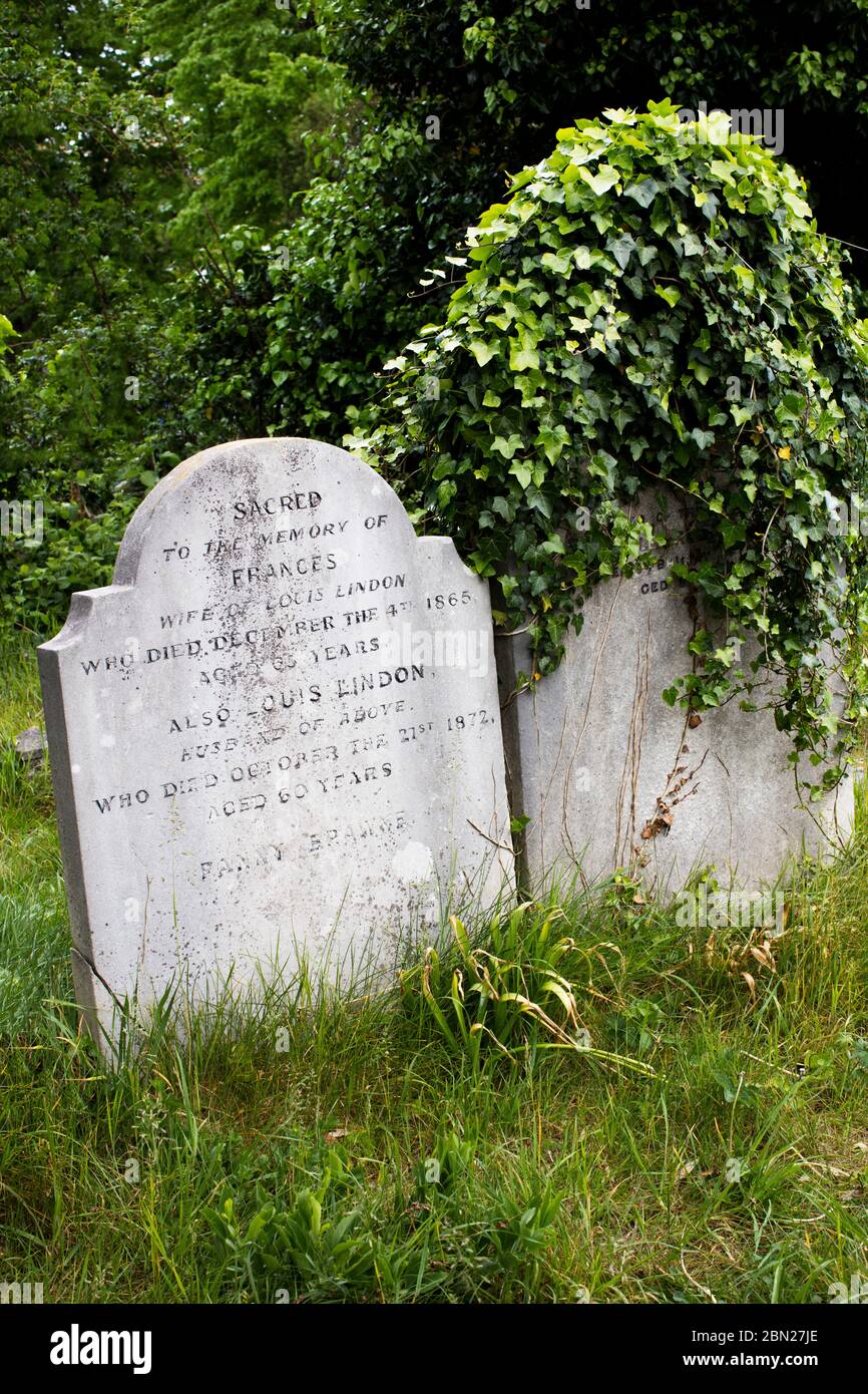 Gravestone of Fanny Brawne (Frances Lindon), muse and fiancée of John Keats, in Brompton Cemetery, Kensington, London. Stock Photo