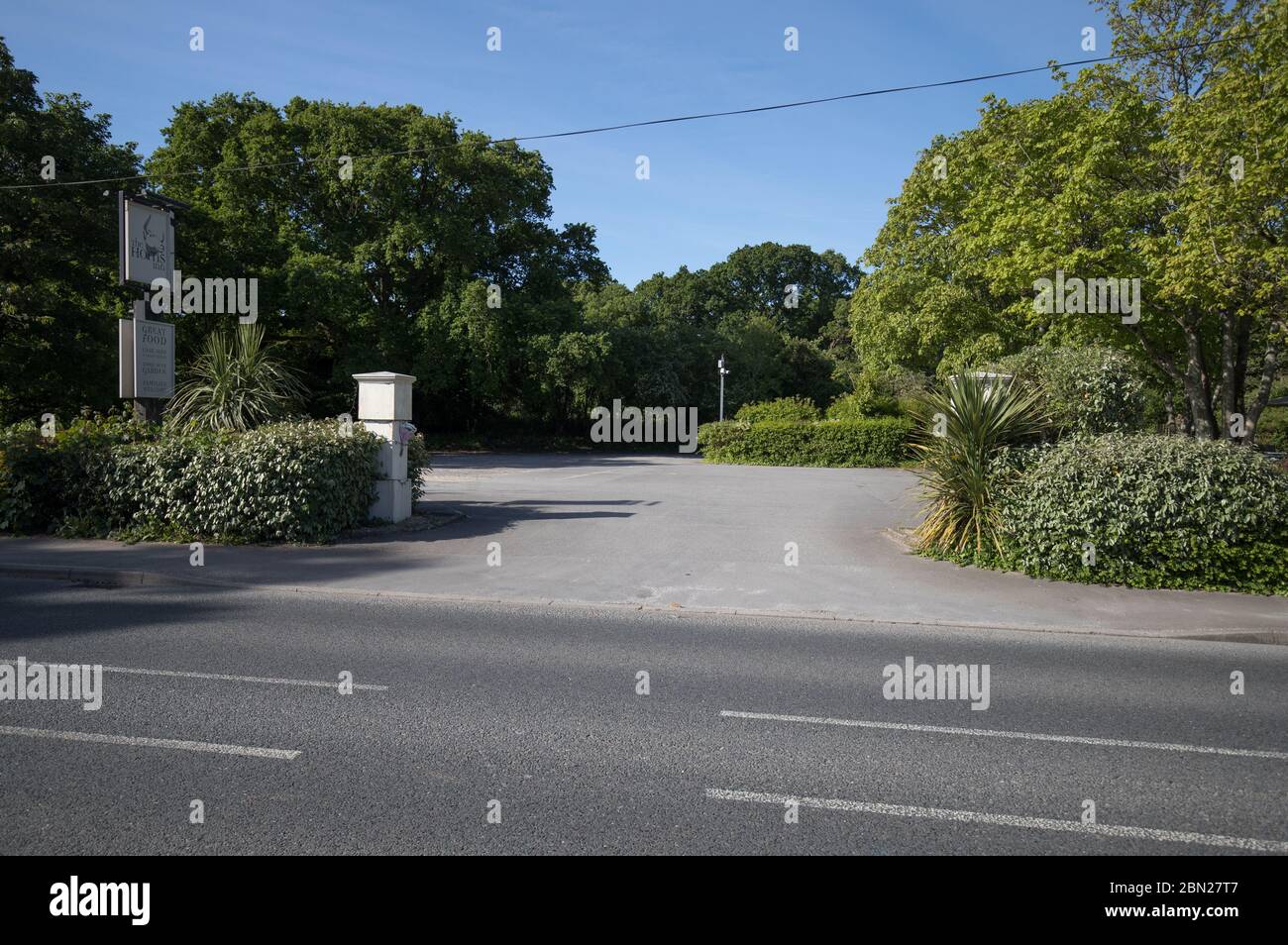 The car park of the Horns Inn in West Parley, near Bournemouth, where