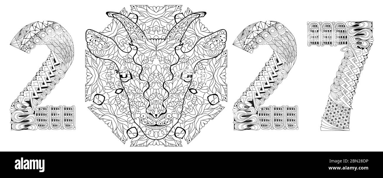Hand drawn zentangle goat number 2027 for coloring, for t-shirt and other decorations Stock Vector