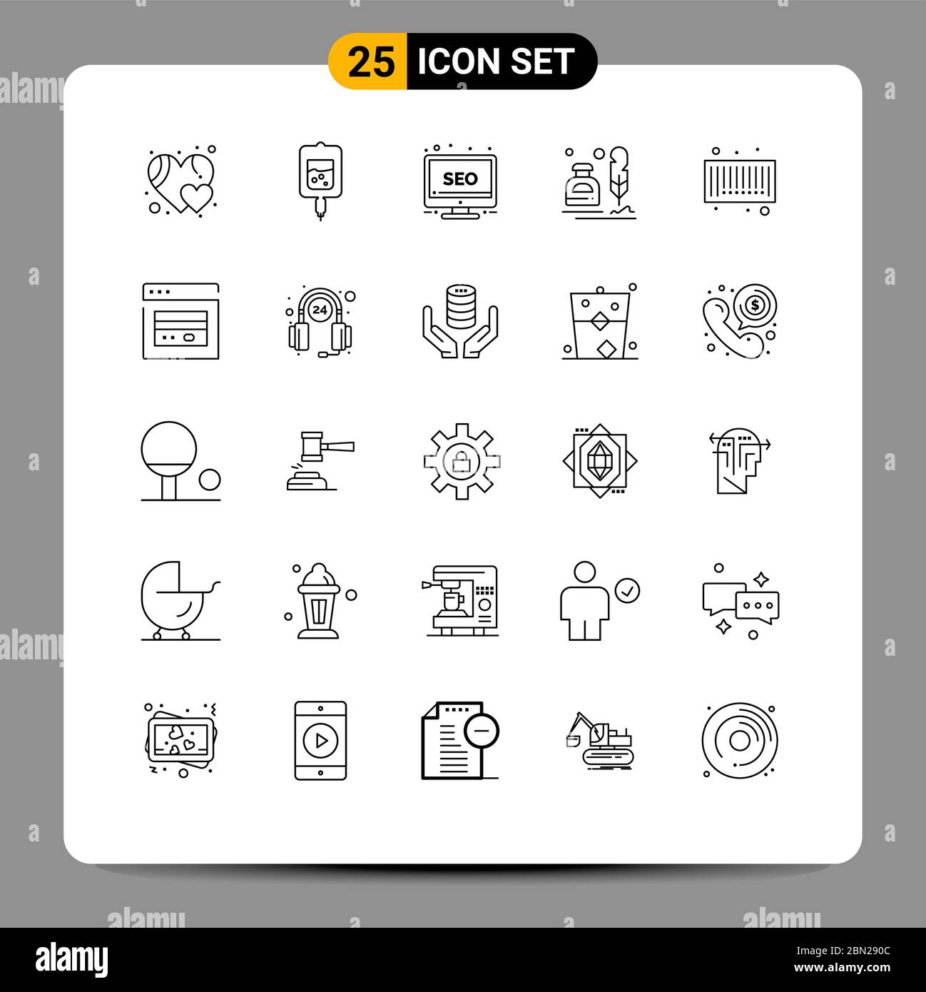 Stock Vector Icon Pack of 25 Line Signs and Symbols for barcode, office, seo, letter, erite Editable Vector Design Elements Stock Vector