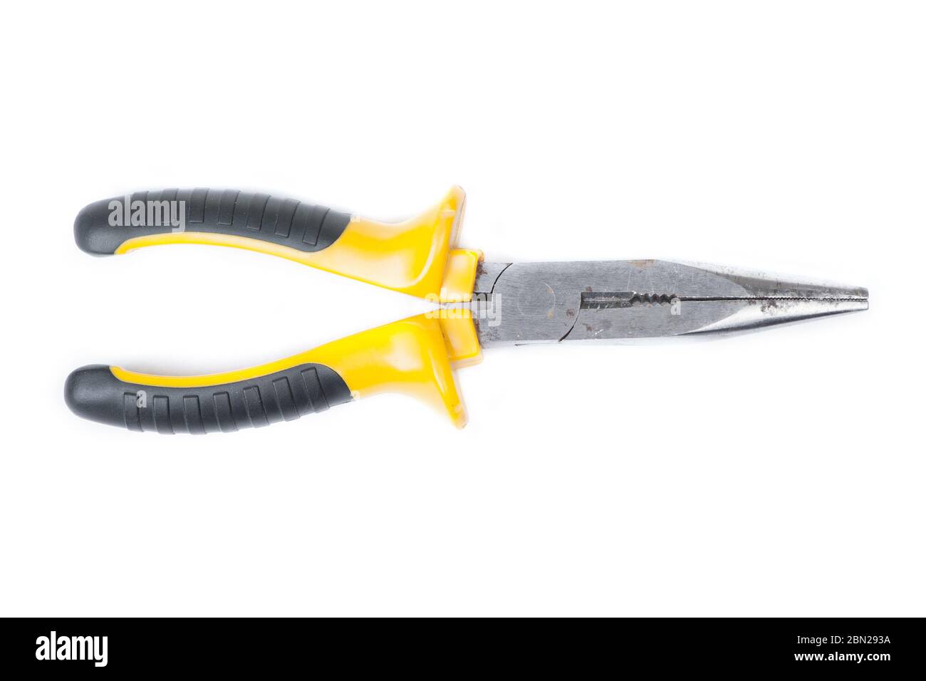 Old long nose pliers isolated on white background Stock Photo