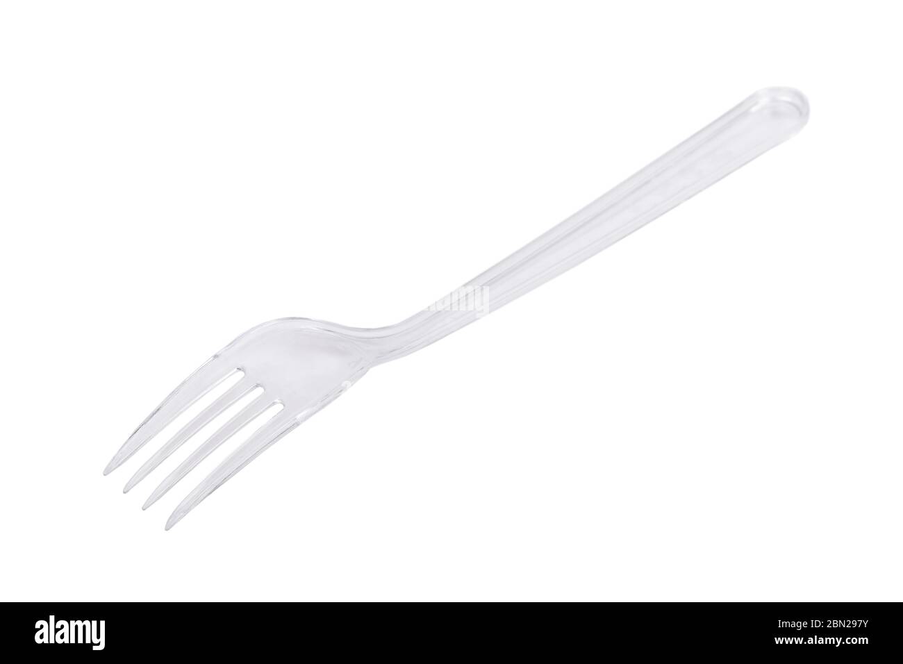 Transparent plastic fork isolated on white background Stock Photo