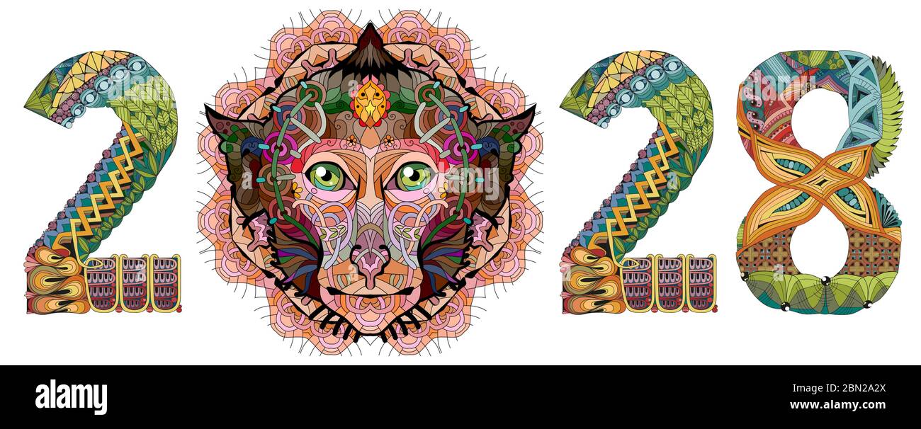 Hand drawn zentangle monkey number 2028 for t-shirt and other decorations Stock Vector