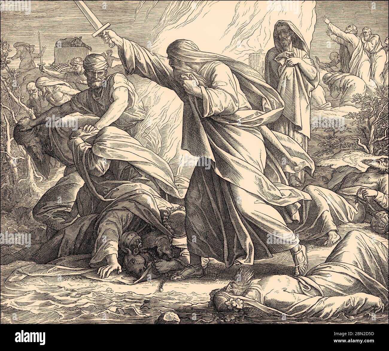 Slaughter of the Prophets of Baal, Old Testament, by Julius Schnorr von Carolsfeld Stock Photo