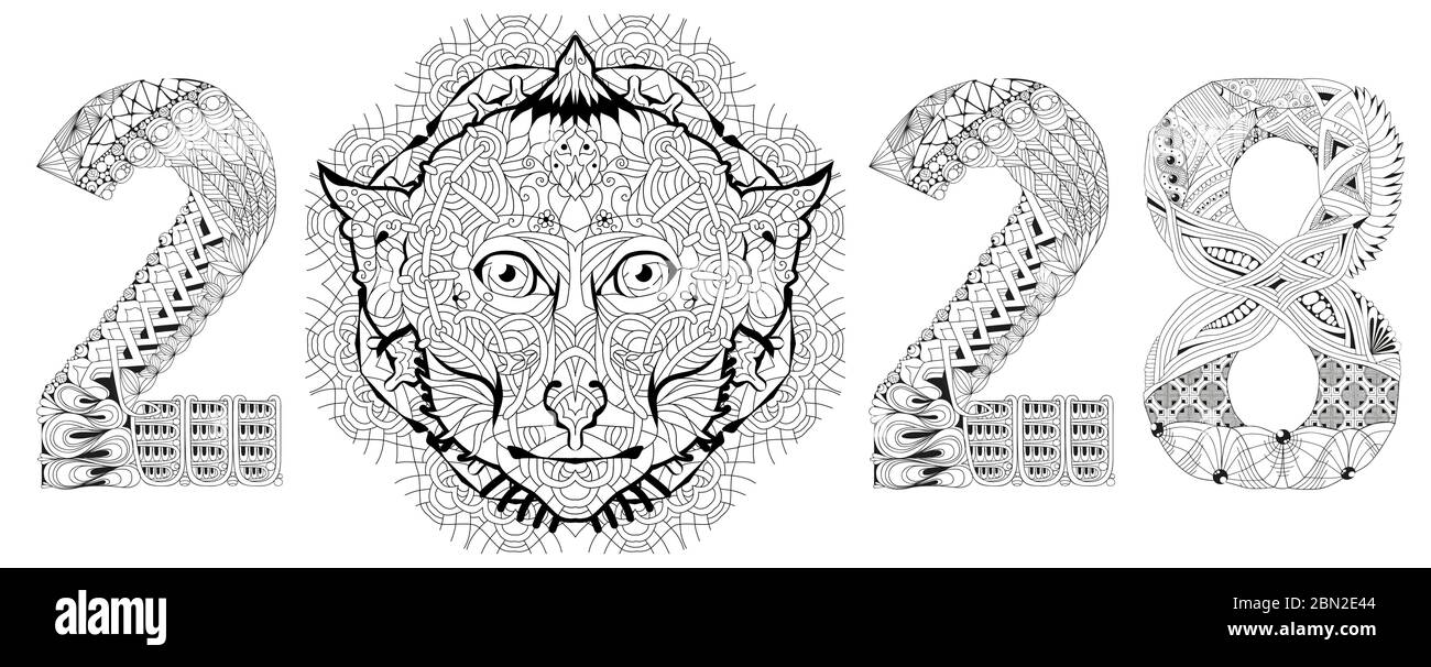 Hand drawn zentangle monkey number 2028 for coloring, for t-shirt and other decorations Stock Vector