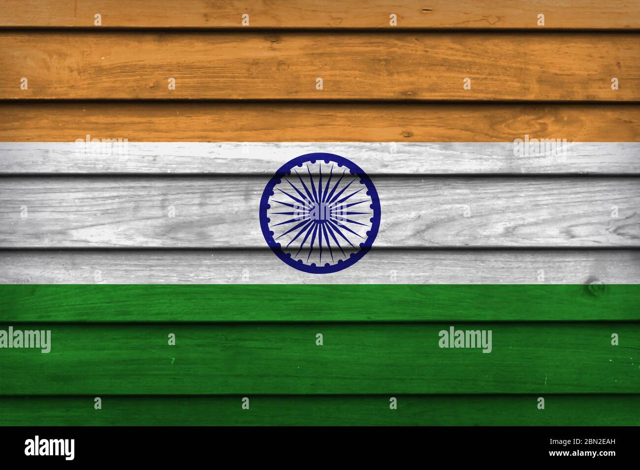 Indian national flag painted on wood background. Stock Photo