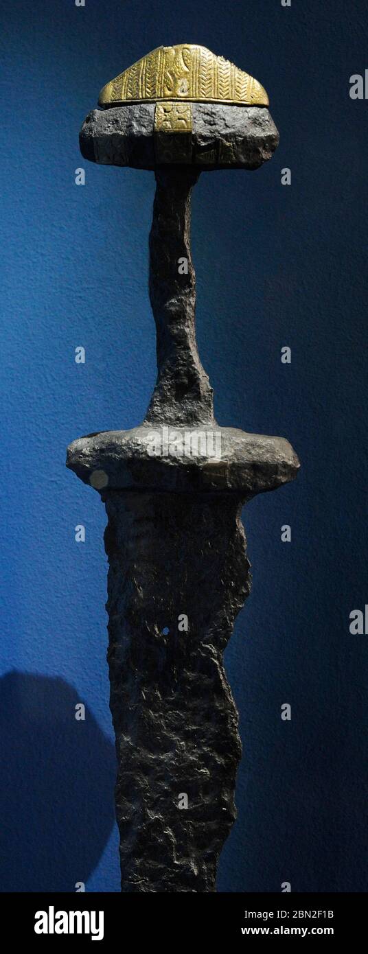 Early Carolingian sword, detail. Orlic, Gradac Drniski. Croatia. Museum of Croatian Archaeological Monuments, Split, Croatia. Stock Photo