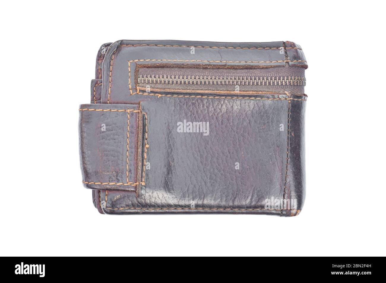 Old leather wallet isolated on white background. Object with clipping path. Stock Photo