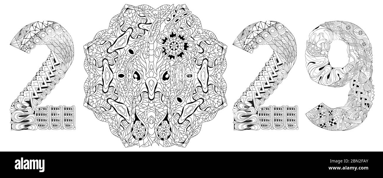 Hand drawn zentangle monkey number 2028 for coloring, for t-shirt and other decorations Stock Vector