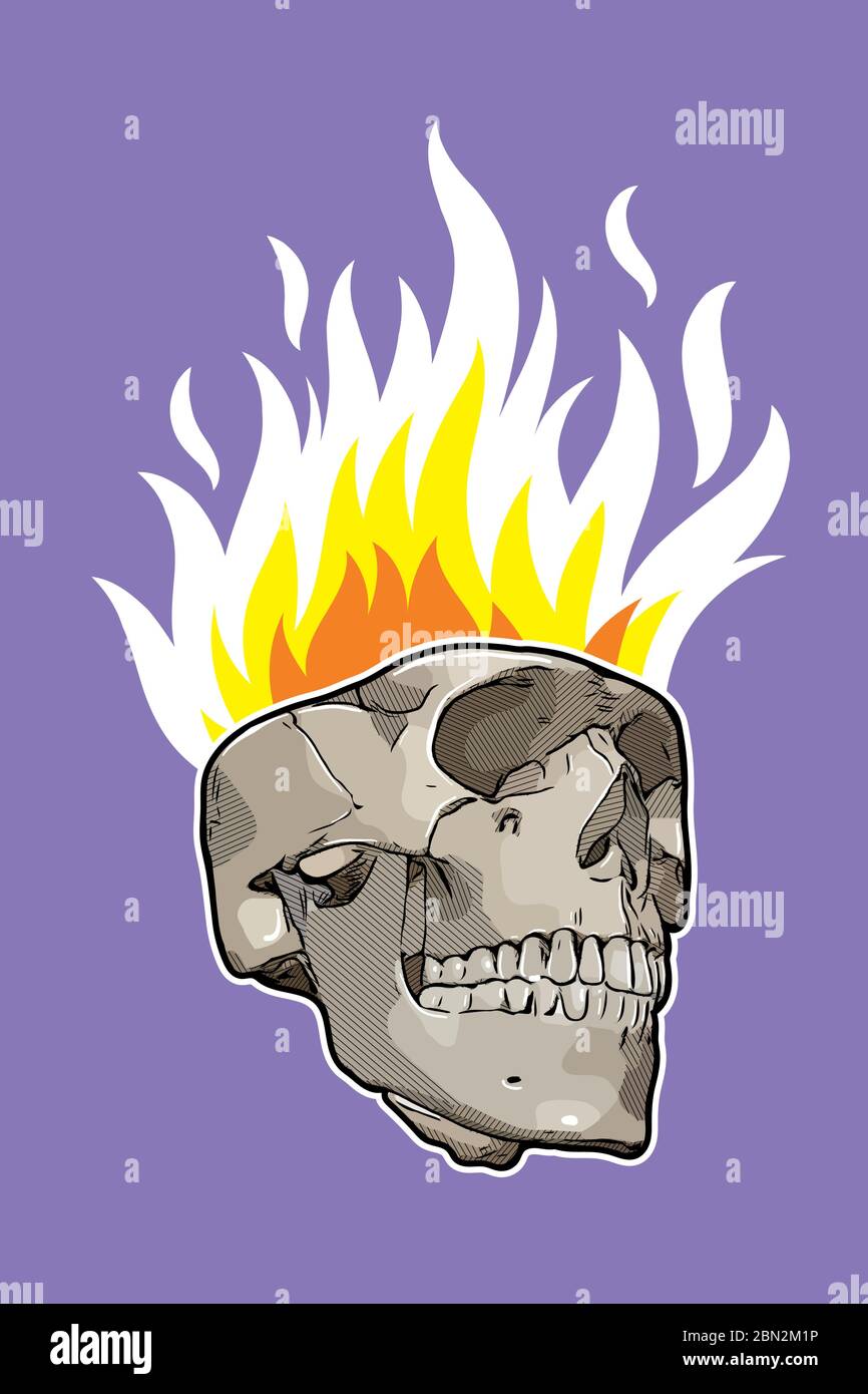 skull on fire. Retro vector illustration. Stock Vector