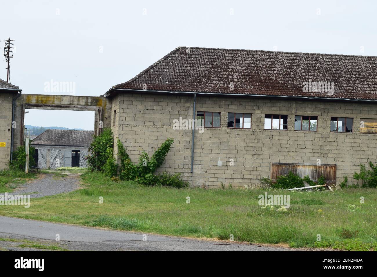 old airfield with barracks and industrial plant Stock Photo