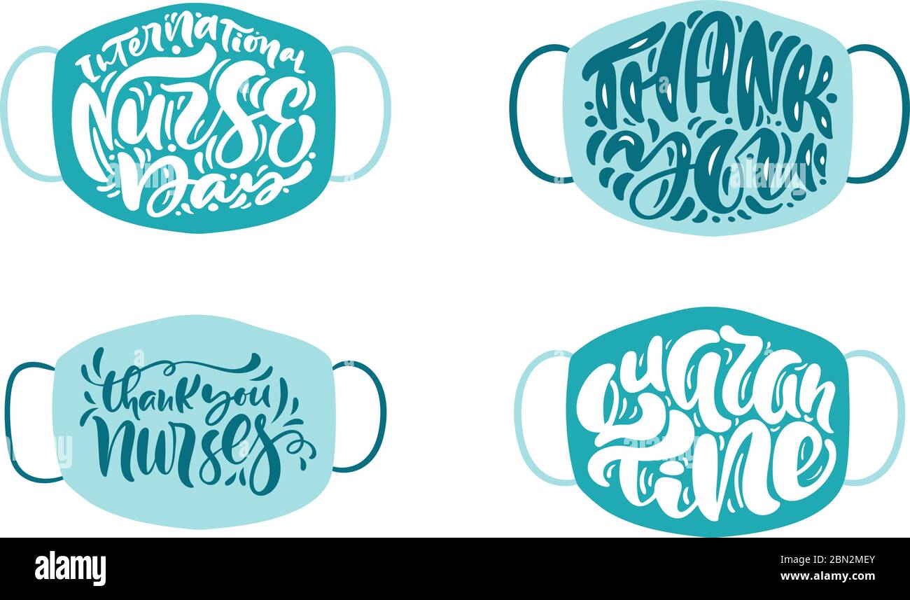 Set Thank you nurses lettering vector text on white mask background ...