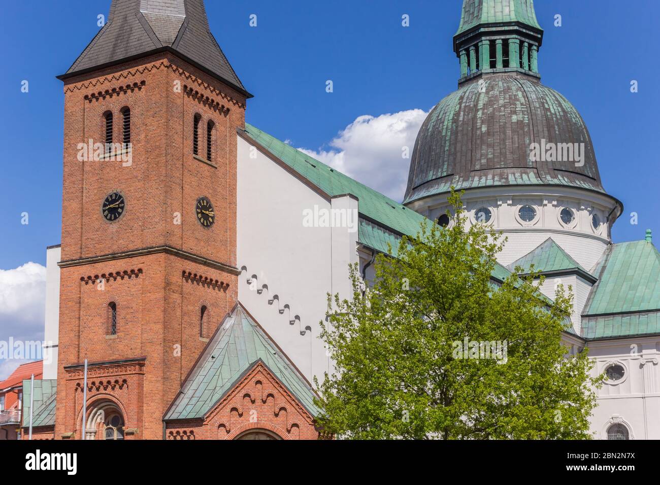Tower and dome of the Emsland Dom church in Haren, Germany Stock Photo