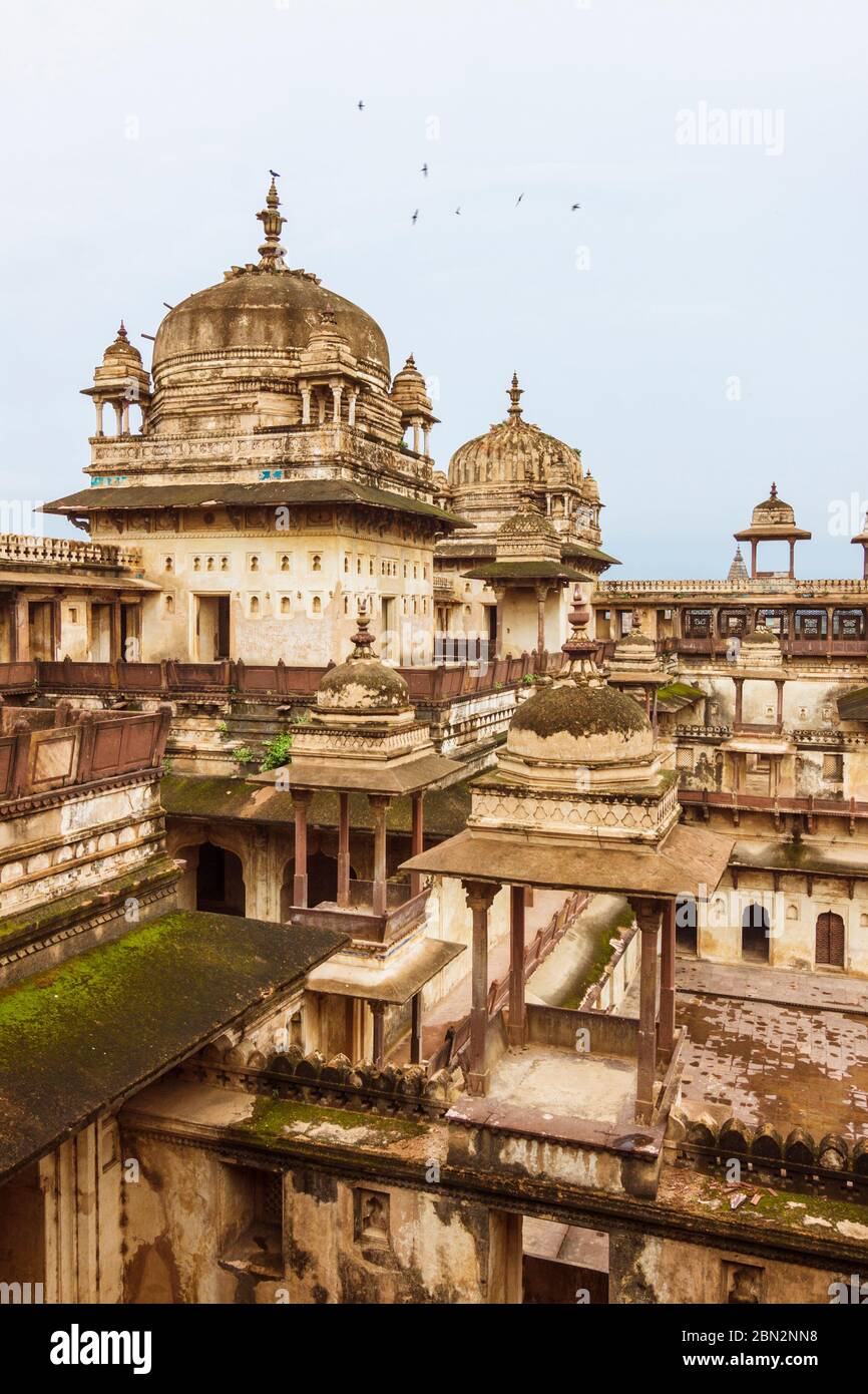 Orchha, Madhya Pradesh, India : Domes of the 17th century Jahangir Mahal palace within the Orchha Fort complex. Stock Photo