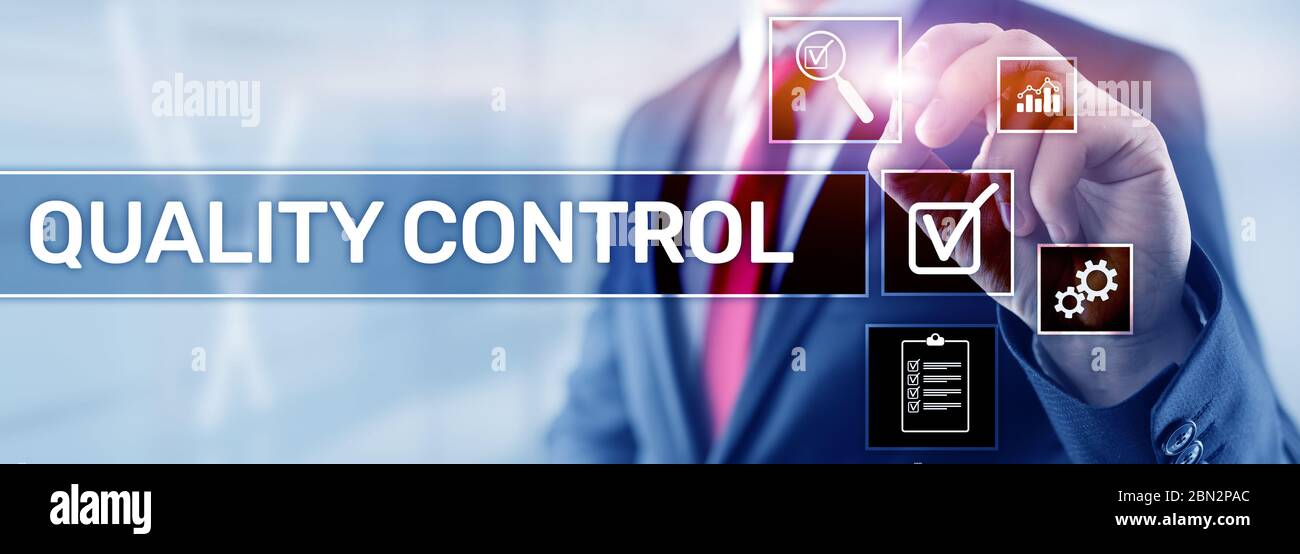 Quality control website panoramic banner. Shopping concept Stock Photo