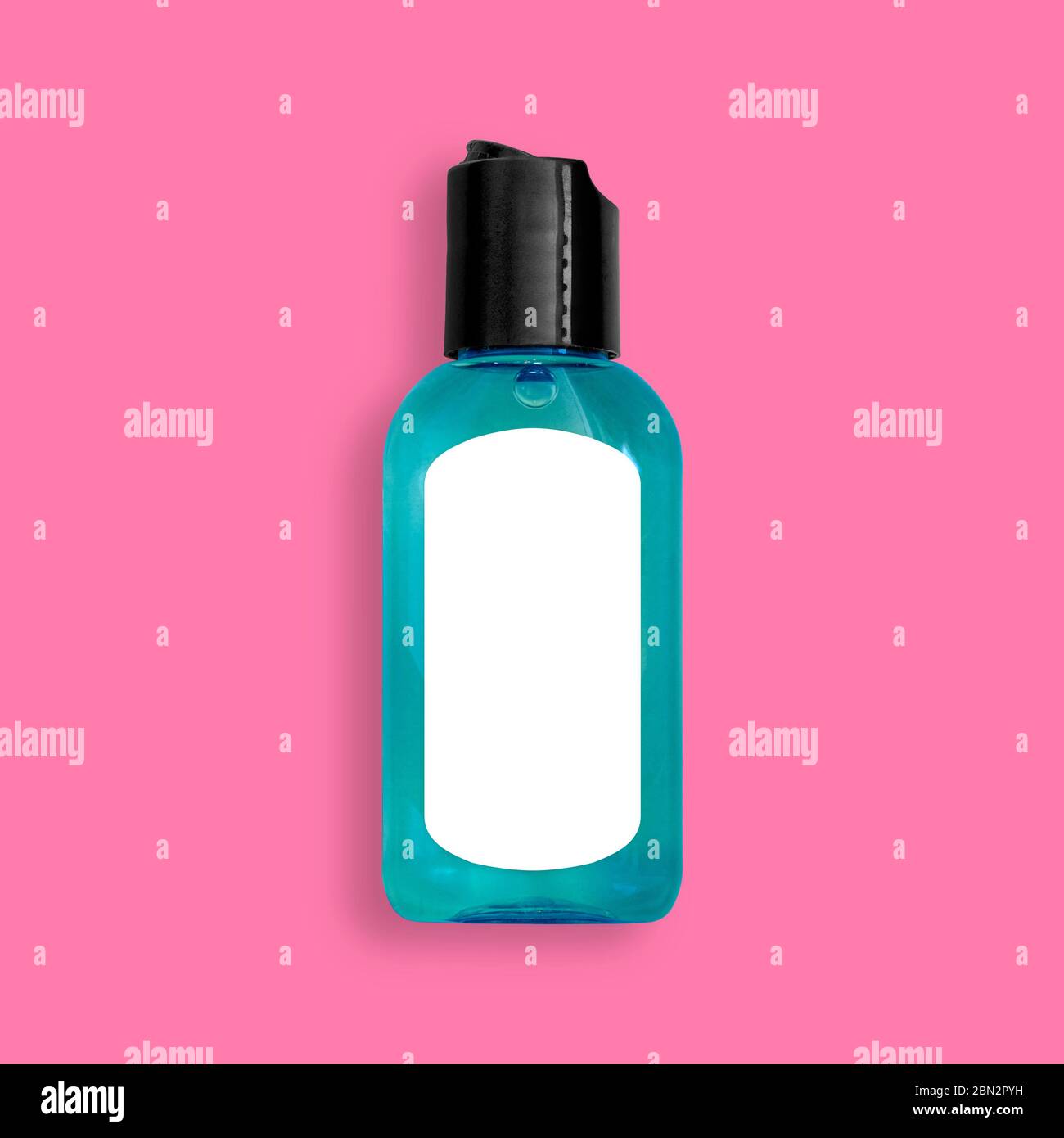 Hand sanitizer, liquid soap, washing gel, alcohol rub, squeeze bottle dispenser close up, isolated and presented in punchy pastel colors Stock Photo