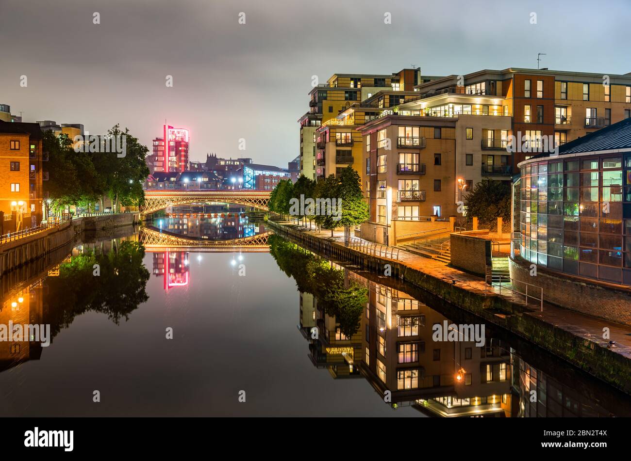 View of Leeds with the Aire River in England Stock Photo