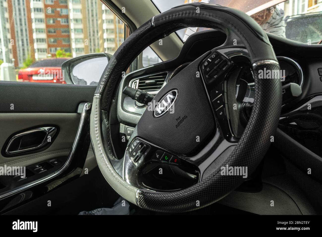 05 11 2020 Russia, Moscow, Kia eed car.Steering wheel of a car
