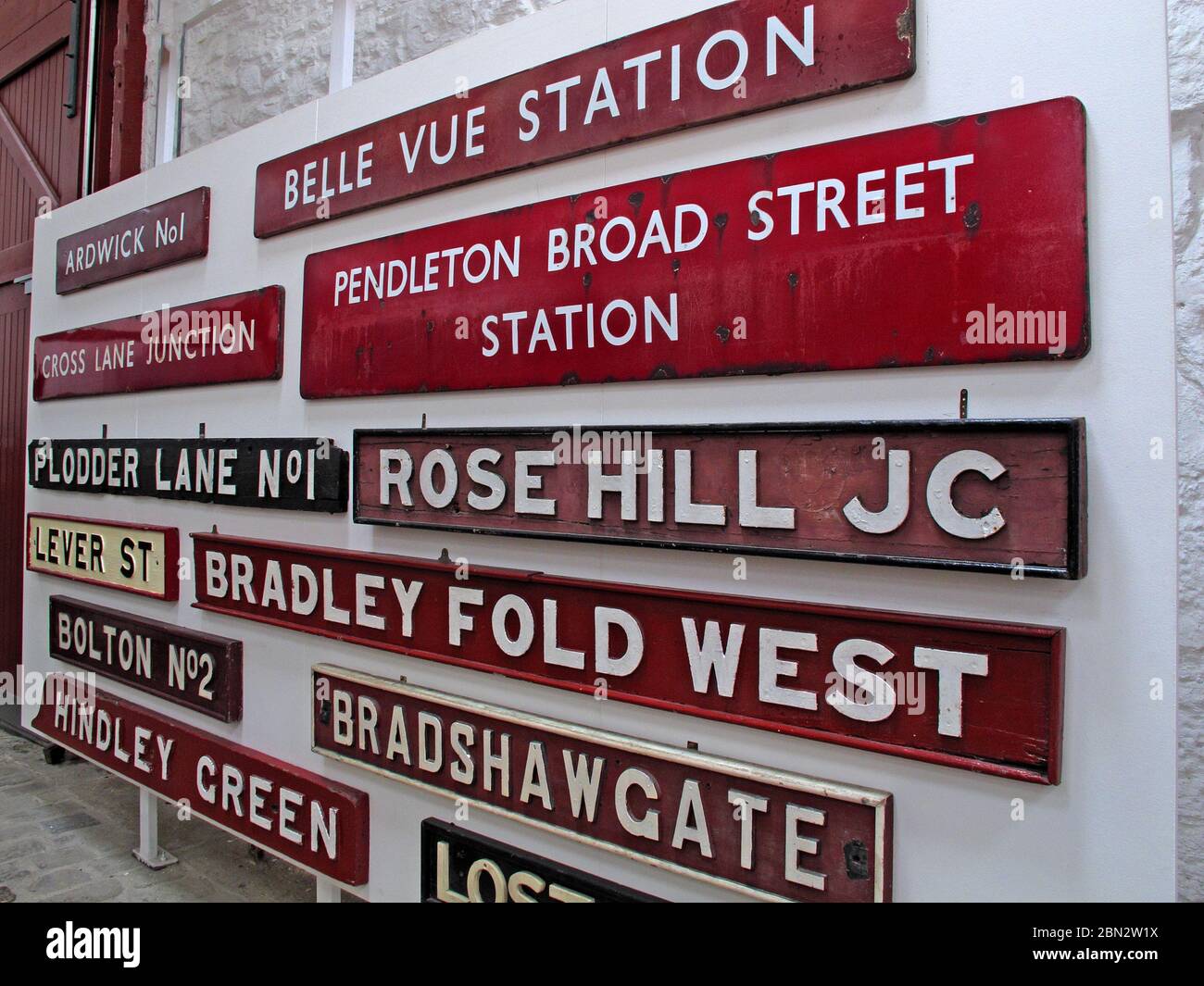 Lost Lancashire and Greater Manchester station signs, North West England, UK Stock Photo