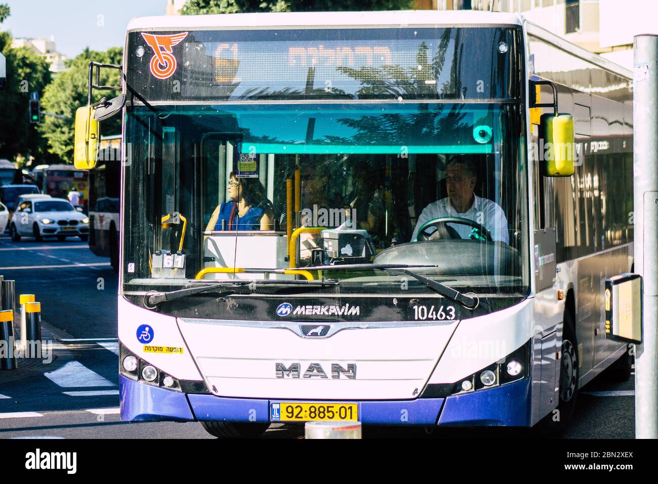 Tel Aviv Israel October 03, 2019 View of traditional Israeli city bus ...