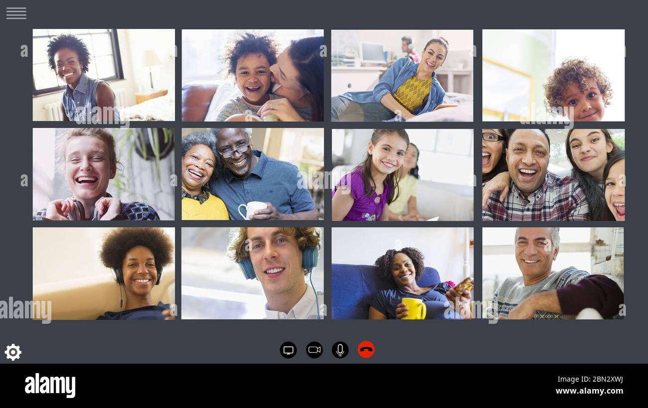 Happy families and friends video conferencing COVID-19 quarantine Stock Photo