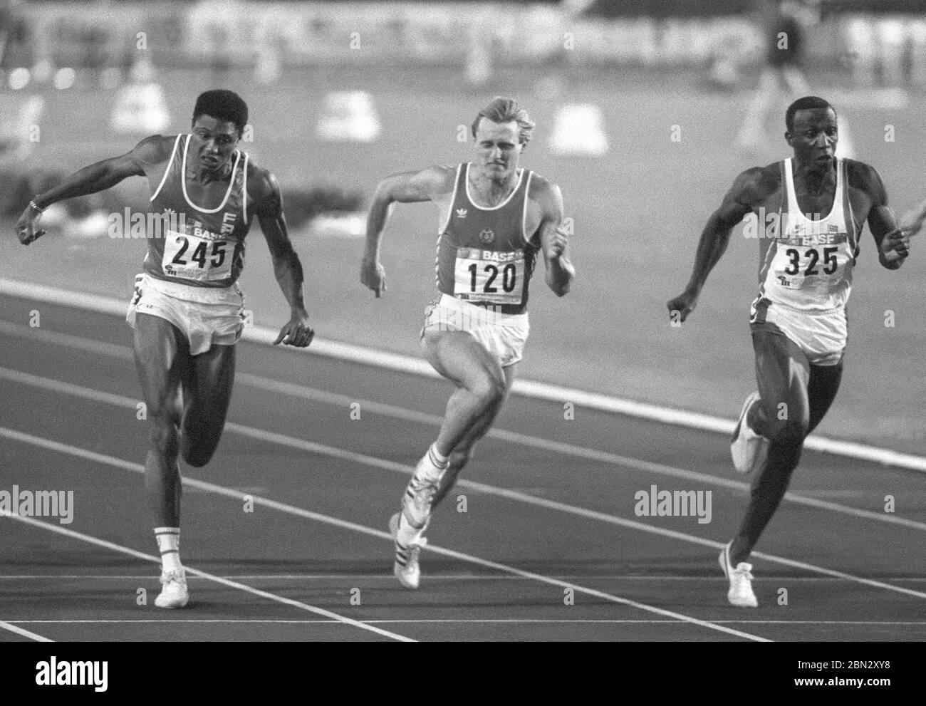 LINFORD CHRISTIE British sprinter win the 100m final in European  Championship in Stuttgart Germany 1986 before Steffen Bringmann East  Germany and the French Bruno Marie-Rose Stock Photo - Alamy