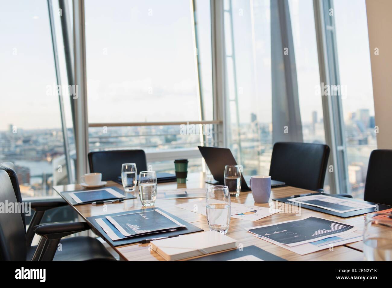 Business conference room overlooking city Stock Photo