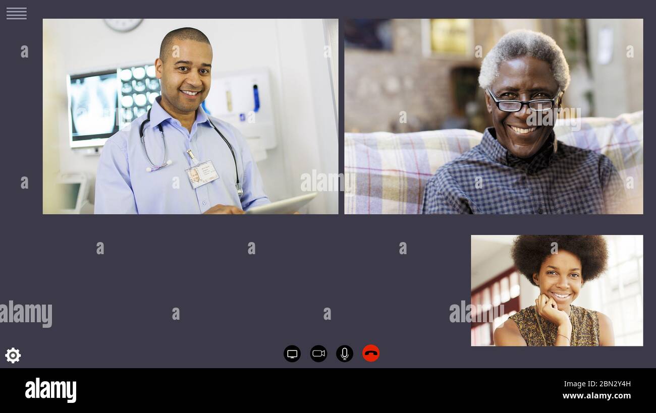 Doctor video conferencing with patients during COVID-19 quarantine Stock Photo