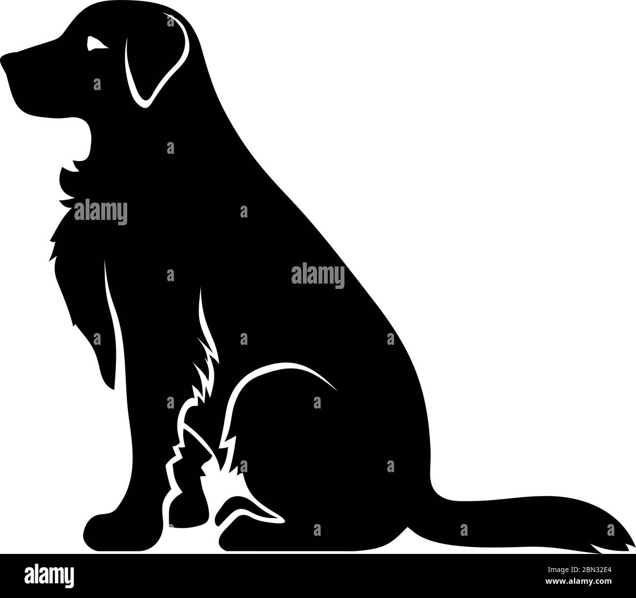 Vector black silhouette of a sitting retriever dog isolated on a white background. Stock Vector
