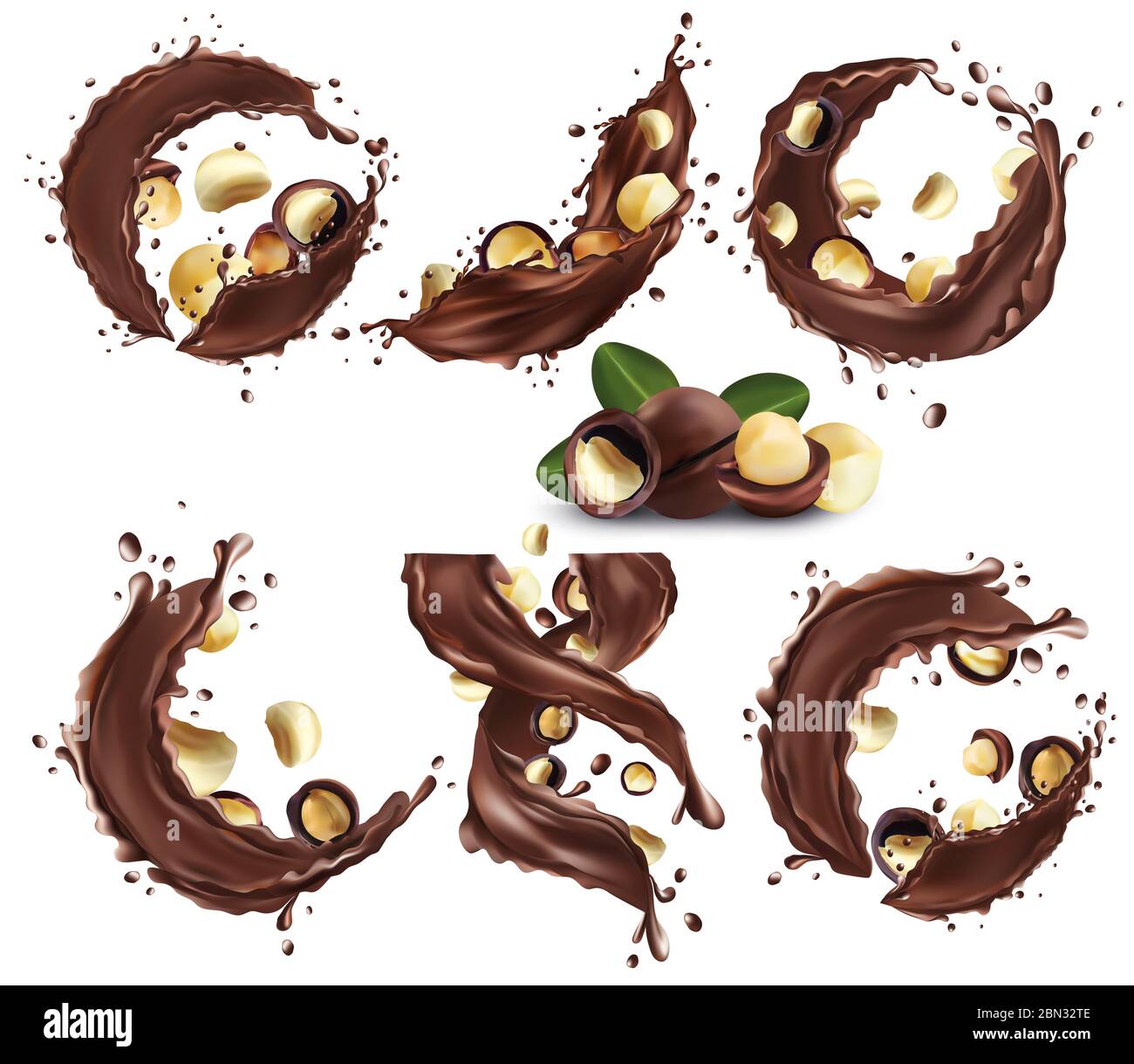 Chocolate splash with nuts. Dark chocolatenuts paste. Cocoa. Chocolate