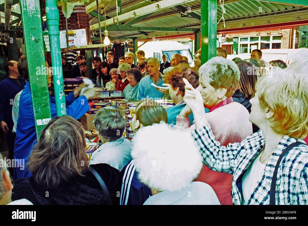 1997 people shopping Wakefield town centre market , west Yorkshire, Northern England Stock Photo