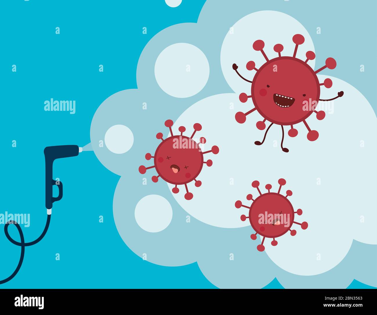 Antibacterial spray hose and smoke with covid 19 virus cartoons vector ...
