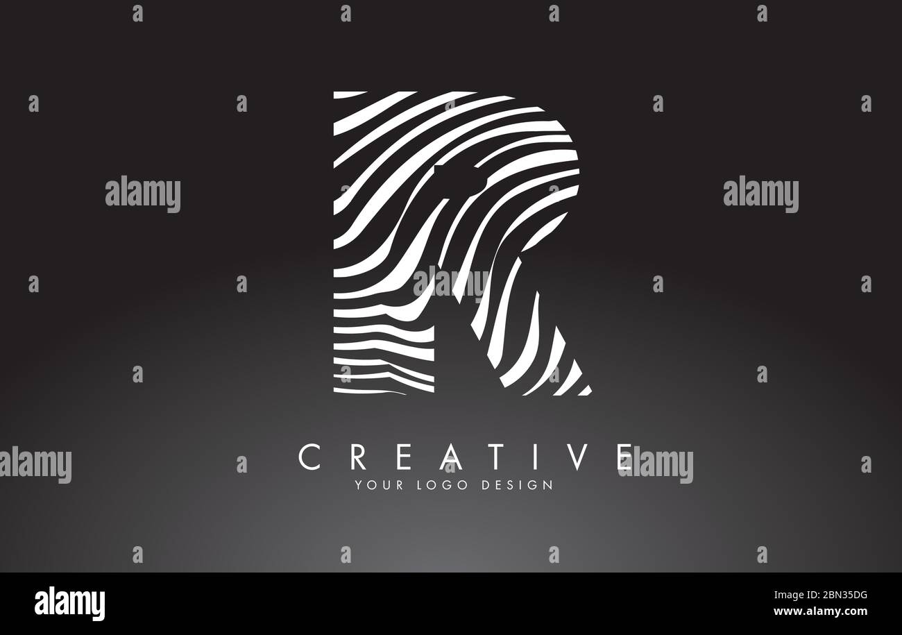 R Letter Logo Design with Fingerprint, black and white wood or Zebra ...