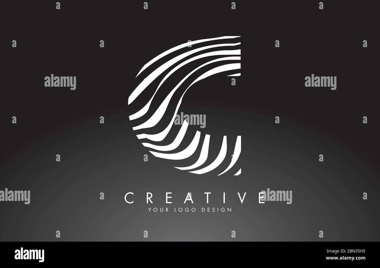 C Letter Logo Design with Fingerprint, black and white wood or Zebra ...