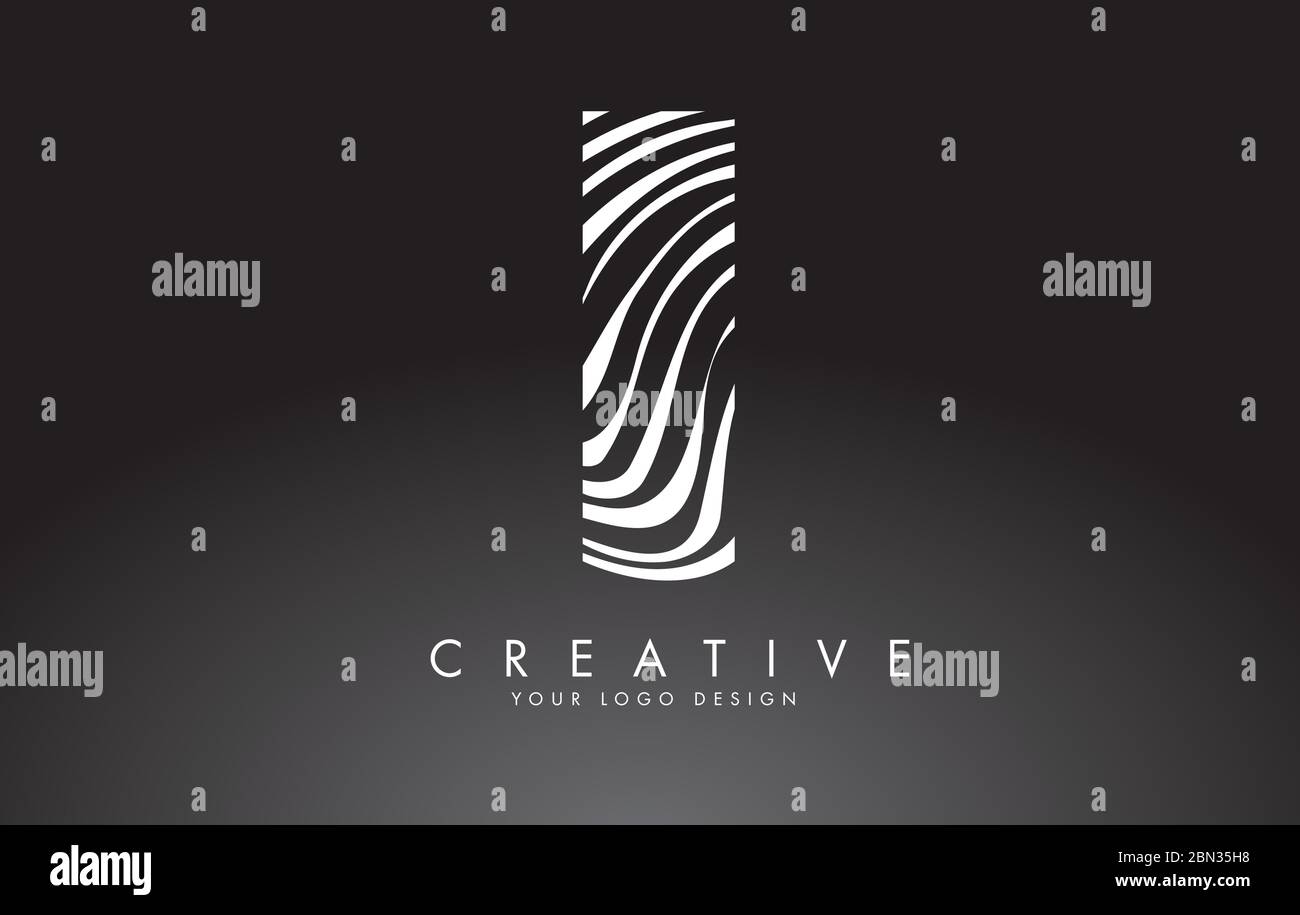 I Letter Logo Design with Fingerprint, black and white wood or Zebra ...