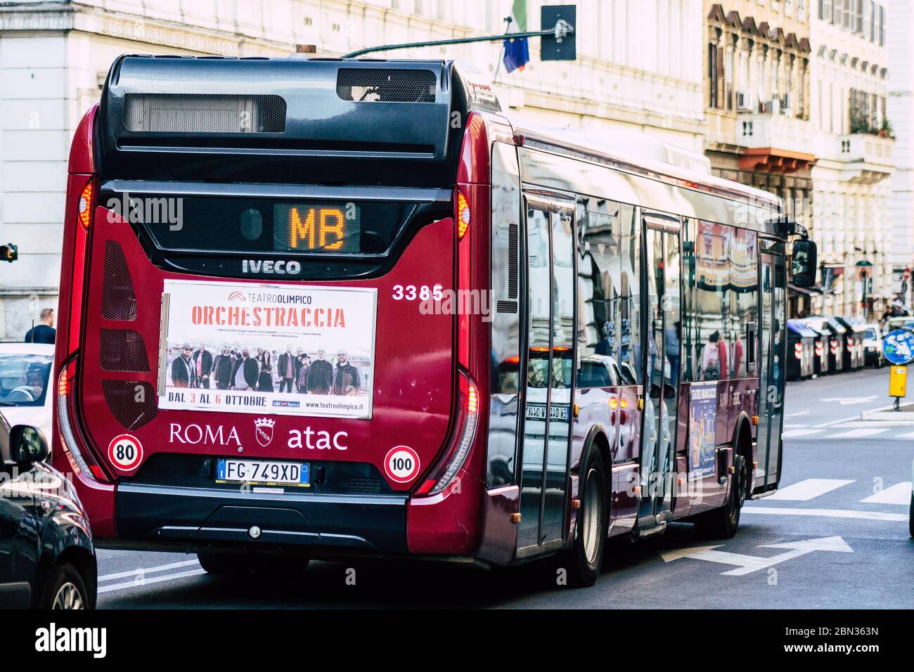 Rome Italy September 29, 2019 View of a public bus rolling through the ...