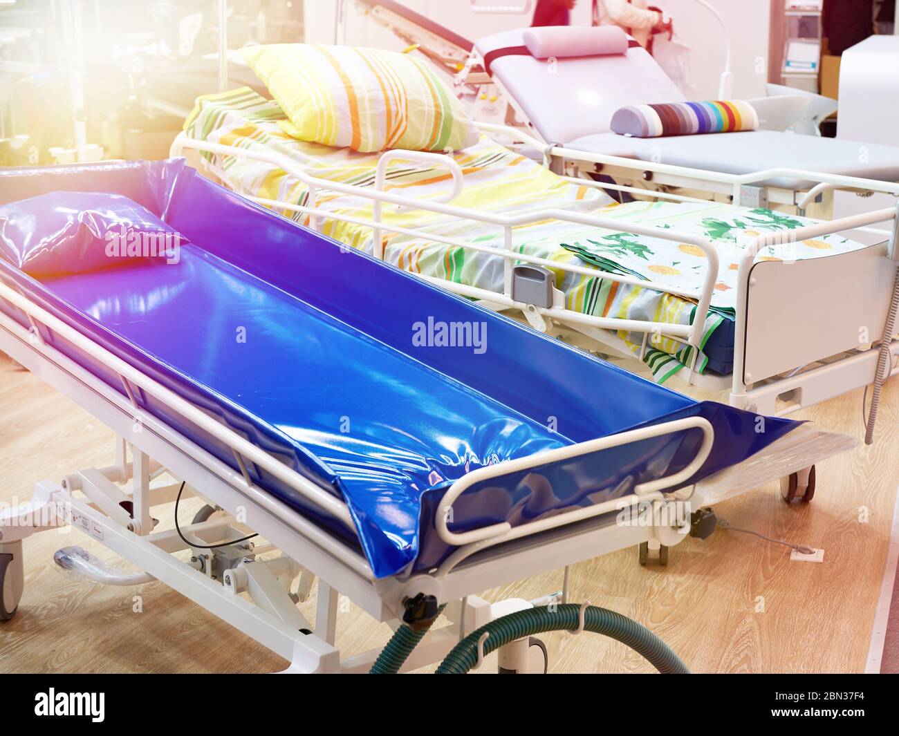 Modern hospital beds on exhibition Stock Photo Alamy