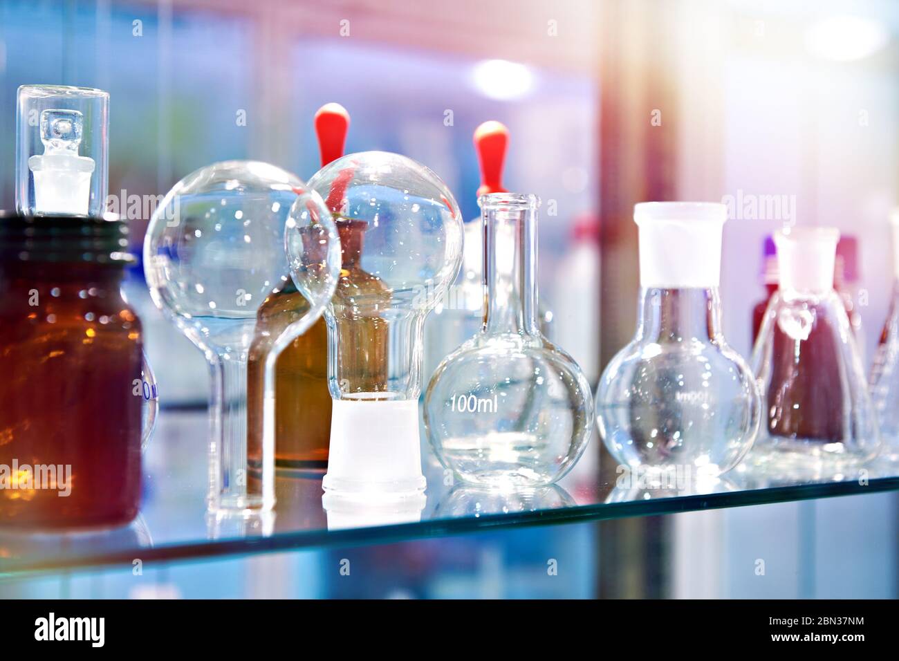 Glass flasks in a chemical laboratory Stock Photo Alamy