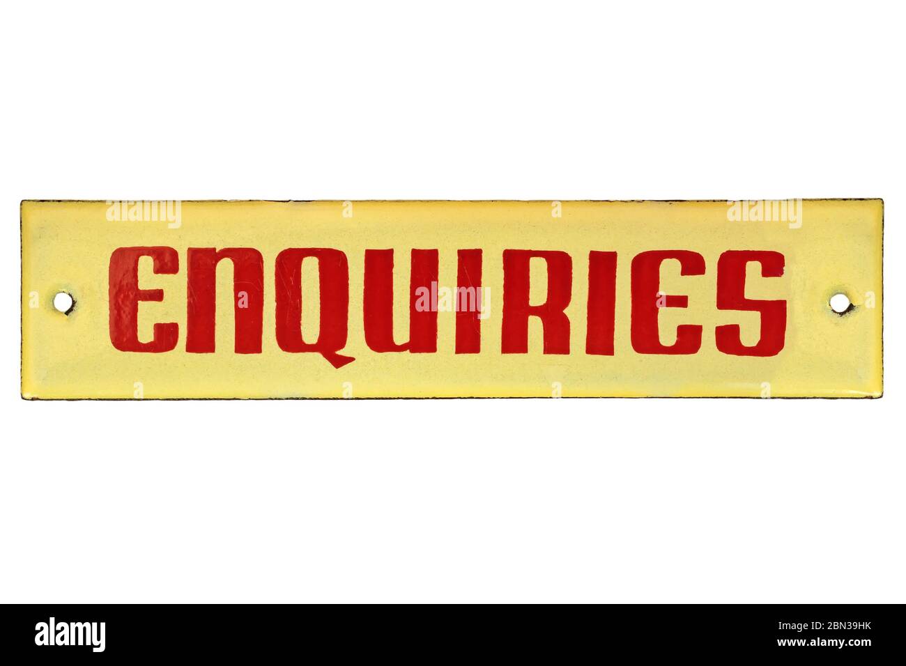Old enquiry placard isolated on a white background Stock Photo