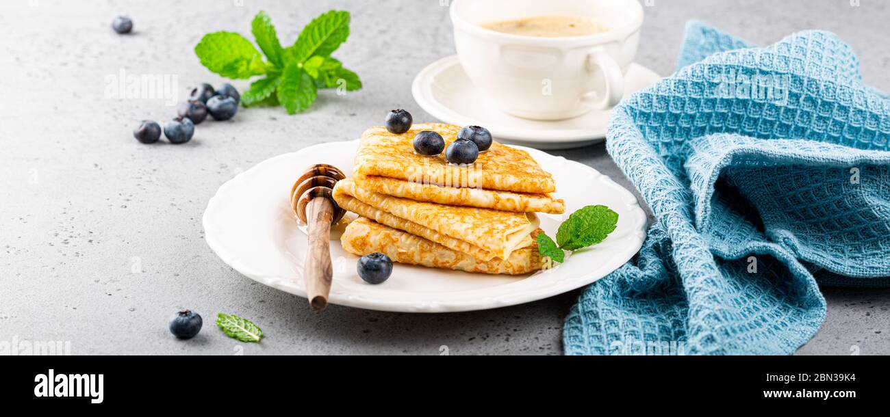 Delicious Tasty Homemade crepes or pancakes Stock Photo