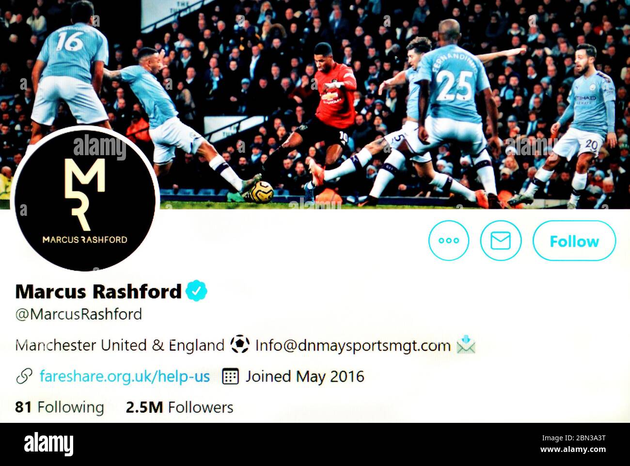 Twitter page (May 2020) : Marcus Rashford - English Manchester United footballer Stock Photo