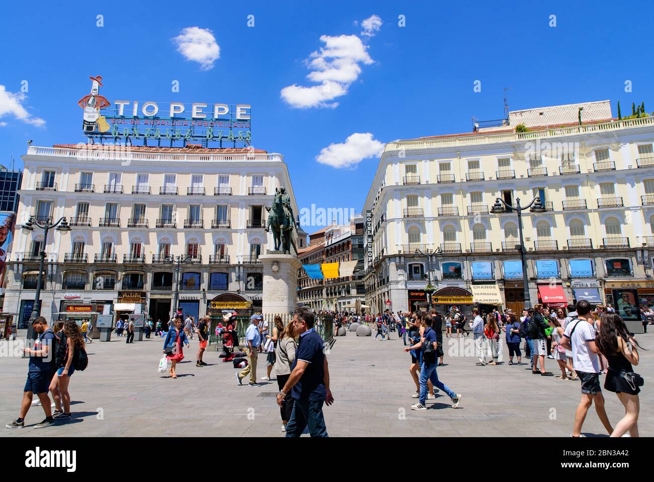 Puerta del sol (Gate of the Sun), a public square in Madrid, Spain Stock Photo