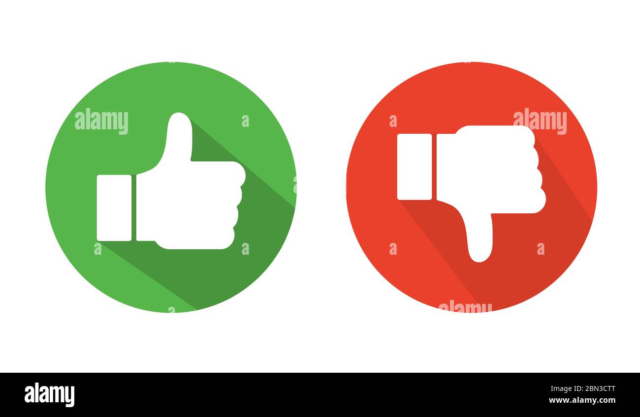Thumbs up thumbs down red and green isolated vector like social media signs. Stock Vector