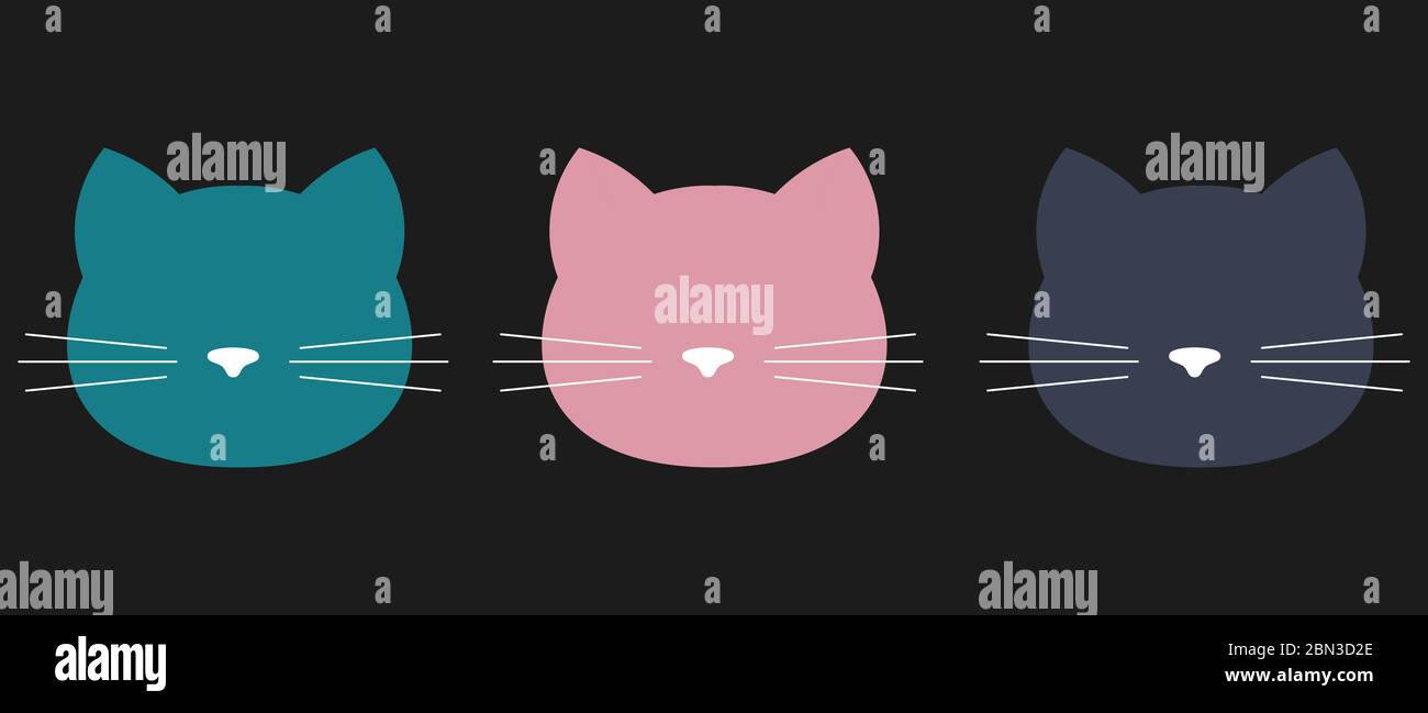 Cat head simple icon flat design. Vector illustration. Cute icon. Animal silhouette. Stock Vector